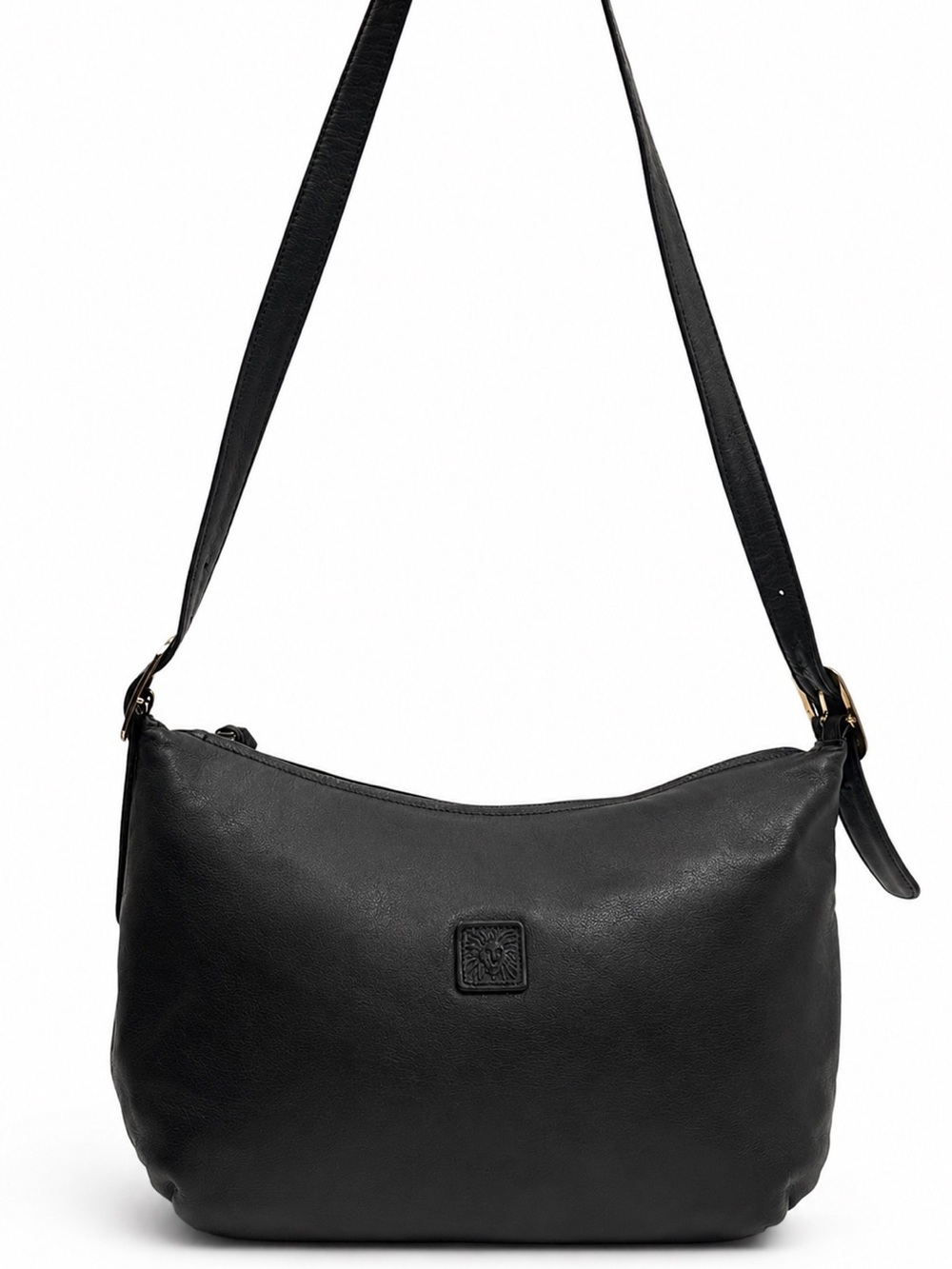 Vintage Anne Klein Calderon Black Leather Hobo Slouchy Bag 90s Retro Lion Logo
